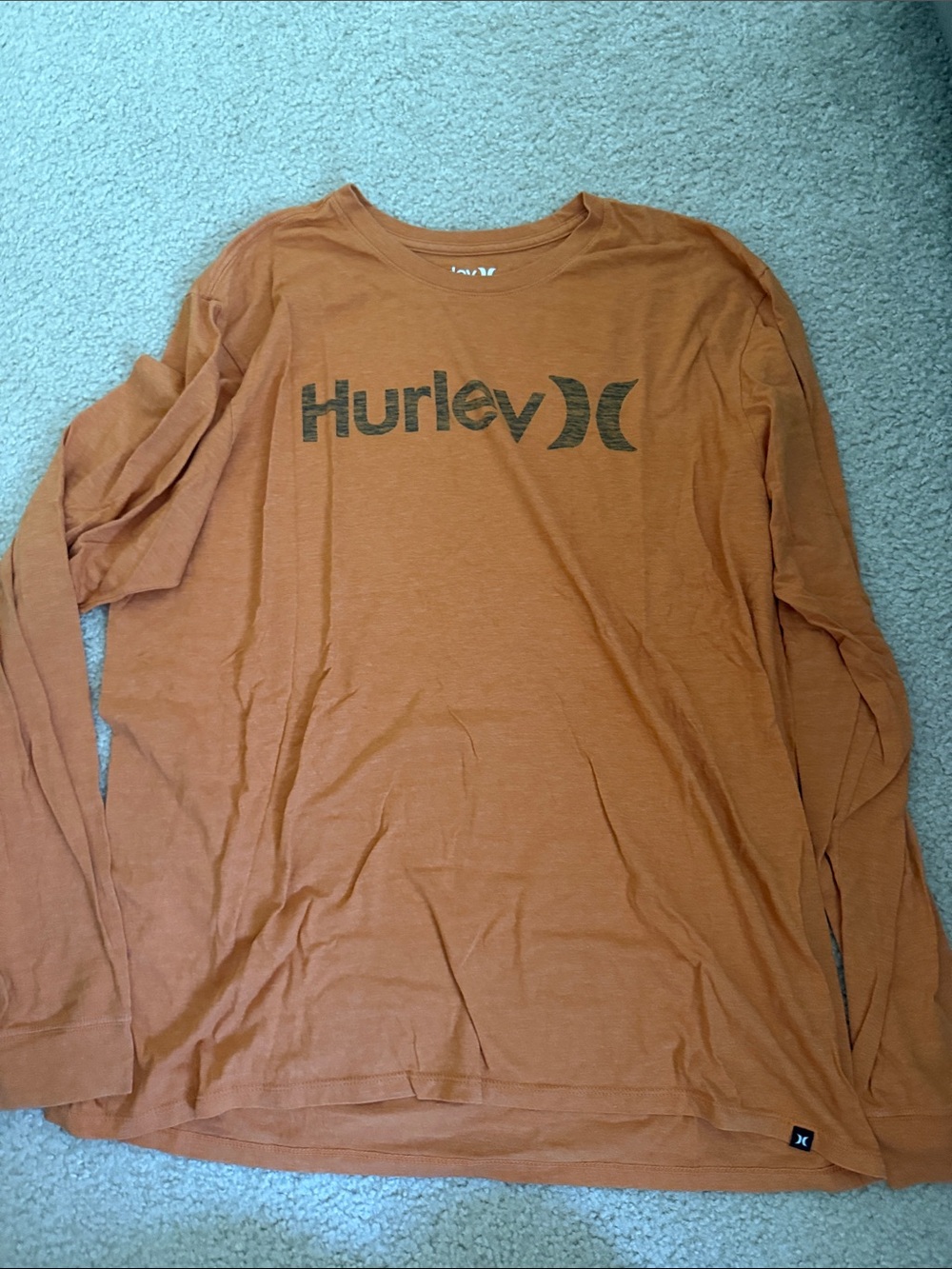 Hurley Men’s Long-Sleeve Logo Tee in Rust Orange